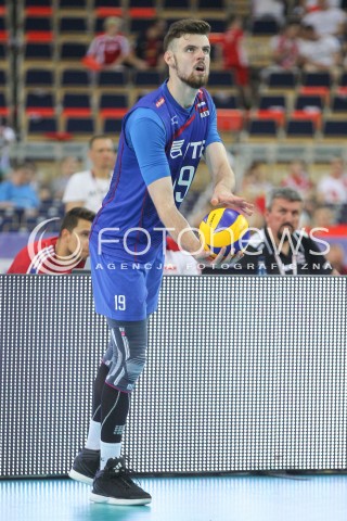  25.06.2016 LODZ <br />SIATKOWKA MEZCZYZN LIGA SWIATOWA 2016 <br />FIVB VOLLEYBALL WORLD LEAGUE 2016 <br />MECZ POLSKA - ROSJA ( Poland - Russia ) <br />N/Z EGOR KLIUKA SYLWETKA <br /> 
