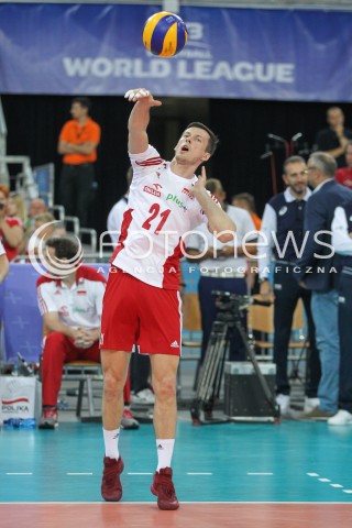  26.06.2016 LODZ <br />SIATKOWKA MEZCZYZN LIGA SWIATOWA 2016 <br />FIVB VOLLEYBALL WORLD LEAGUE 2016 <br />MECZ POLSKA - FRANCJA ( Poland - France ) <br />N/Z RAFAL BUSZEK SYLWETKA <br /> 