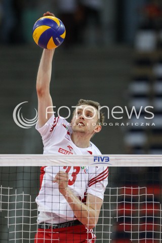  26.06.2016 LODZ <br />SIATKOWKA MEZCZYZN LIGA SWIATOWA 2016 <br />FIVB VOLLEYBALL WORLD LEAGUE 2016 <br />MECZ POLSKA - FRANCJA ( Poland - France ) <br />N/Z MATEUSZ BIENIEK SYLWETKA ATAK<br /> 