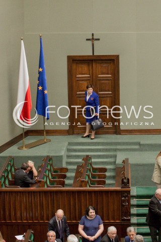  06.07.2016 WARSZAWA SEJM<br />POSIEDZENIE SEJMU RP<br />N/Z SALA POSELSKA WEJSCIE PREMIER BEATA SZYDLO<br /> 