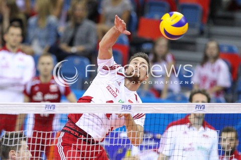  13.07.2016 KRAKOW <br />SIATKOWKA MEZCZYZN LIGA SWIATOWA 2016 TURNIEJ FINALOWY <br />FIVB VOLLEYBALL WORLD LEAGUE FINAL SIX 2016 <br />MECZ POLSKA - FRANCJA ( Poland - France ) <br />N/Z MICHAL KUBIAK SYLWETKA ATAK<br /> 