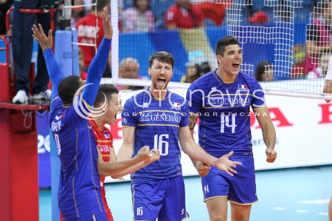  13.07.2016 KRAKOW <br />SIATKOWKA MEZCZYZN LIGA SWIATOWA 2016 TURNIEJ FINALOWY <br />FIVB VOLLEYBALL WORLD LEAGUE FINAL SIX 2016 <br />MECZ POLSKA - FRANCJA ( Poland - France ) <br />N/Z NICOLAS MARECHAL NICOLAS LE GOFF RADOSC EMOCJE <br /> 