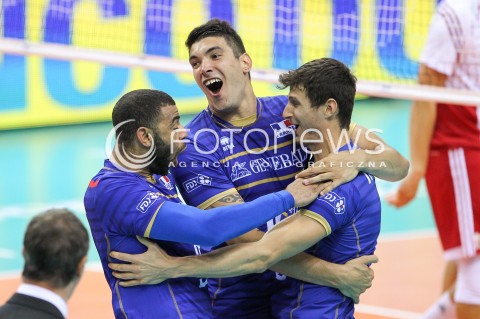  13.07.2016 KRAKOW <br />SIATKOWKA MEZCZYZN LIGA SWIATOWA 2016 TURNIEJ FINALOWY <br />FIVB VOLLEYBALL WORLD LEAGUE FINAL SIX 2016 <br />MECZ POLSKA - FRANCJA ( Poland - France ) <br />N/Z NICOLAS LE GOFF ROSSARD THIBAULT EARVIN NGAPETH RADOSC EMOCJE <br /> 