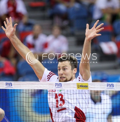  13.07.2016 KRAKOW <br />SIATKOWKA MEZCZYZN LIGA SWIATOWA 2016 TURNIEJ FINALOWY <br />FIVB VOLLEYBALL WORLD LEAGUE FINAL SIX 2016 <br />MECZ POLSKA - FRANCJA ( Poland - France ) <br />N/Z MICHAL KUBIAK SYLWETKA BLOK<br /> 