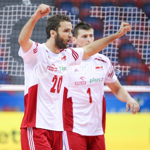  13.07.2016 KRAKOW <br />SIATKOWKA MEZCZYZN LIGA SWIATOWA 2016 TURNIEJ FINALOWY <br />FIVB VOLLEYBALL WORLD LEAGUE FINAL SIX 2016 <br />MECZ POLSKA - FRANCJA ( Poland - France ) <br />N/Z MATEUSZ MIKA RADOSC EMOCJE SYLWETKA <br /> 