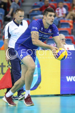  13.07.2016 KRAKOW <br />SIATKOWKA MEZCZYZN LIGA SWIATOWA 2016 TURNIEJ FINALOWY <br />FIVB VOLLEYBALL WORLD LEAGUE FINAL SIX 2016 <br />MECZ POLSKA - FRANCJA ( Poland - France ) <br />N/Z NICOLAS LE GOFF SYLWETKA <br /> 