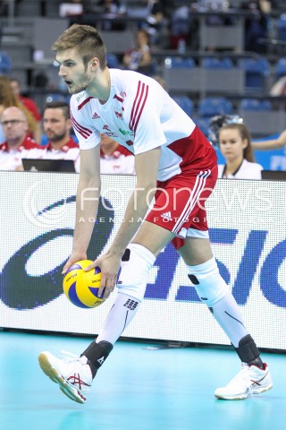  13.07.2016 KRAKOW <br />SIATKOWKA MEZCZYZN LIGA SWIATOWA 2016 TURNIEJ FINALOWY <br />FIVB VOLLEYBALL WORLD LEAGUE FINAL SIX 2016 <br />MECZ POLSKA - FRANCJA ( Poland - France ) <br />N/Z KAROL KLOS SYLWETKA <br /> 