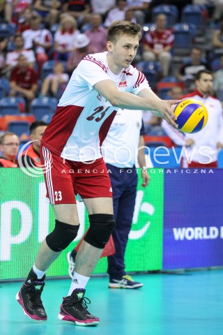  13.07.2016 KRAKOW <br />SIATKOWKA MEZCZYZN LIGA SWIATOWA 2016 TURNIEJ FINALOWY <br />FIVB VOLLEYBALL WORLD LEAGUE FINAL SIX 2016 <br />MECZ POLSKA - FRANCJA ( Poland - France ) <br />N/Z MATEUSZ BIENIEK SYLWETKA <br /> 