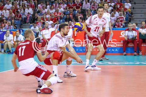  13.07.2016 KRAKOW <br />SIATKOWKA MEZCZYZN LIGA SWIATOWA 2016 TURNIEJ FINALOWY <br />FIVB VOLLEYBALL WORLD LEAGUE FINAL SIX 2016 <br />MECZ POLSKA - FRANCJA ( Poland - France ) <br />N/Z MICHAL KUBIAK RAFAL BUSZEK PAWEL ZATORSKI <br /> 