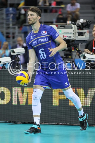  13.07.2016 KRAKOW <br />SIATKOWKA MEZCZYZN LIGA SWIATOWA 2016 TURNIEJ FINALOWY <br />FIVB VOLLEYBALL WORLD LEAGUE FINAL SIX 2016 <br />MECZ POLSKA - FRANCJA ( Poland - France ) <br />N/Z NICOLAS MARECHAL SYLWETKA <br /> 