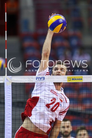  13.07.2016 KRAKOW <br />SIATKOWKA MEZCZYZN LIGA SWIATOWA 2016 TURNIEJ FINALOWY <br />FIVB VOLLEYBALL WORLD LEAGUE FINAL SIX 2016 <br />MECZ POLSKA - FRANCJA ( Poland - France ) <br />N/Z MATEUSZ MIKA SYLWETKA ATAK<br /> 