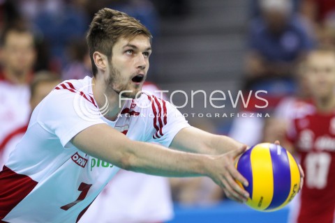  13.07.2016 KRAKOW <br />SIATKOWKA MEZCZYZN LIGA SWIATOWA 2016 TURNIEJ FINALOWY <br />FIVB VOLLEYBALL WORLD LEAGUE FINAL SIX 2016 <br />MECZ POLSKA - FRANCJA ( Poland - France ) <br />N/Z KAROL KLOS SYLWETKA <br /> 