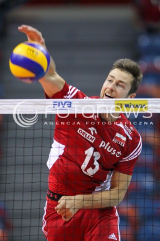  14.07.2016 KRAKOW <br />SIATKOWKA MEZCZYZN LIGA SWIATOWA 2016 TURNIEJ FINALOWY <br />FIVB VOLLEYBALL WORLD LEAGUE FINAL SIX 2016 <br />MECZ POLSKA - SERBIA ( Poland - Serbia ) <br />N/Z MICHAL KUBIAK SYLWETKA ATAK <br /> 