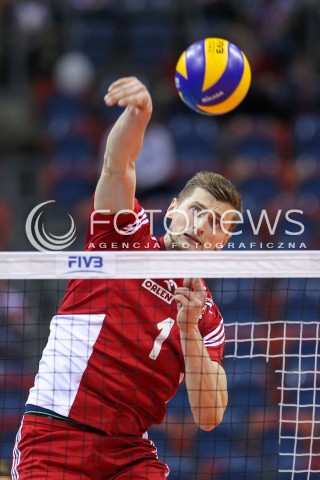  14.07.2016 KRAKOW <br />SIATKOWKA MEZCZYZN LIGA SWIATOWA 2016 TURNIEJ FINALOWY <br />FIVB VOLLEYBALL WORLD LEAGUE FINAL SIX 2016 <br />MECZ POLSKA - SERBIA ( Poland - Serbia ) <br />N/Z PIOTR NOWAKOWSKI SYLWETKA ATAK <br /> 