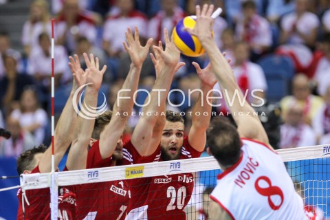  14.07.2016 KRAKOW <br />SIATKOWKA MEZCZYZN LIGA SWIATOWA 2016 TURNIEJ FINALOWY <br />FIVB VOLLEYBALL WORLD LEAGUE FINAL SIX 2016 <br />MECZ POLSKA - SERBIA ( Poland - Serbia ) <br />N/Z MATEUSZ MIKA BLOK<br /> 