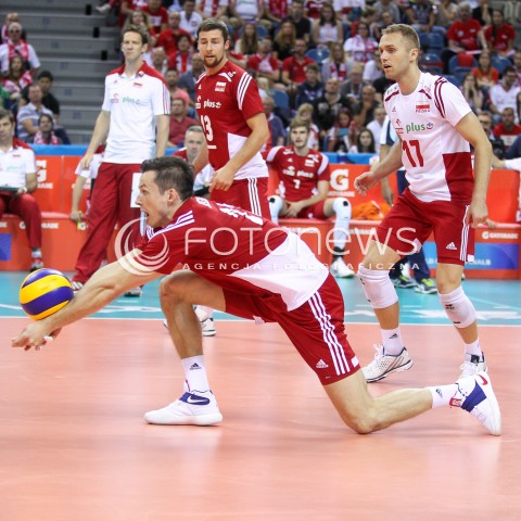  14.07.2016 KRAKOW <br />SIATKOWKA MEZCZYZN LIGA SWIATOWA 2016 TURNIEJ FINALOWY <br />FIVB VOLLEYBALL WORLD LEAGUE FINAL SIX 2016 <br />MECZ POLSKA - SERBIA ( Poland - Serbia ) <br />N/Z RAFAL BUSZEK PAWEL ZATORSKI MICHAL KUBIAK <br /> 
