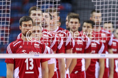  14.07.2016 KRAKOW <br />SIATKOWKA MEZCZYZN LIGA SWIATOWA 2016 TURNIEJ FINALOWY <br />FIVB VOLLEYBALL WORLD LEAGUE FINAL SIX 2016 <br />MECZ POLSKA - SERBIA ( Poland - Serbia ) <br />N/Z MICHAL KUBIAK PAWEL ZATORSKI PIOTR NOWAKOWSKI DAWID KONARSKI KAROL KLOS FABIAN DRZYZGA PODCZAS HYMNU HYMN MAZUREK DABROWSKIEGO<br /> 