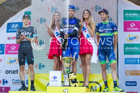  15.07.2016 RZESZOW <br />71. TOUR DE POLOGNE - ETAP IV <br />META W RZESZOWIE <br />N/Z FERNANDO GAVIRIA ( C - I MIEJSCE ) LUKA MEZGEC ( P - II MIEJSCE ) MICHAL KWIATKOWSKI ( L - III MIEJSCE ) PODIUM RADOSC SZAMPAN PUCHAR<br /> 