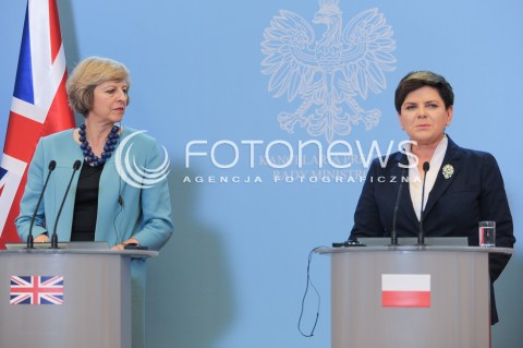  28.07.2016 WARSZAWA<br />WIZYTA PREMIER WIELKIEJ BRYTANII<br />N/Z PREMIER RP BEATA SZYDLO PREMIER WIELKIEJ BRYTANII THERESA MAY<br /> 