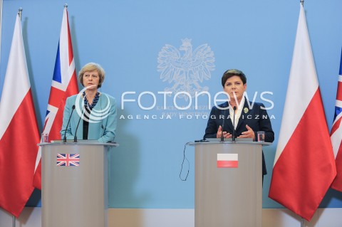  28.07.2016 WARSZAWA<br />WIZYTA PREMIER WIELKIEJ BRYTANII<br />N/Z PREMIER RP BEATA SZYDLO PREMIER WIELKIEJ BRYTANII THERESA MAY<br /> 