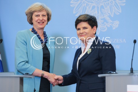  28.07.2016 WARSZAWA<br />WIZYTA PREMIER WIELKIEJ BRYTANII<br />N/Z PREMIER RP BEATA SZYDLO PREMIER WIELKIEJ BRYTANII THERESA MAY<br /> 