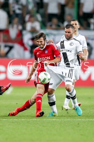  03.08.2016 WARSZAWA PILKA NOZNA STADION LEGII<br />FOOTBALL III RUNDA ELIMINACJI UEFA CHAMPIONS LEAGUE<br />MECZ LEGIA WARSZAWA - AS TRENCZYN<br />N/Z PETER KLESCIK NEMANJA NIKOLIC<br /> 