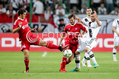  03.08.2016 WARSZAWA PILKA NOZNA STADION LEGII<br />FOOTBALL III RUNDA ELIMINACJI UEFA CHAMPIONS LEAGUE<br />MECZ LEGIA WARSZAWA - AS TRENCZYN<br />N/Z PETER KLESCIK NEMANJA NIKOLIC<br /> 