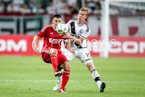  03.08.2016 WARSZAWA PILKA NOZNA STADION LEGII<br />FOOTBALL III RUNDA ELIMINACJI UEFA CHAMPIONS LEAGUE<br />MECZ LEGIA WARSZAWA - AS TRENCZYN<br />N/Z MICHAL KOPCZYNSKI MATUS BERO<br /> 
