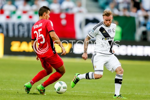  07.08.2016 WARSZAWA PILKA NOZNA <br />FOOTBALL EKSTRAKLASA STADION LEGII<br />MECZ LEGIA WARSZAWA - PIAST GLIWICE<br />N/Z THIBAULT MOULIN ALEKSANDAR SEDLAR<br /> 