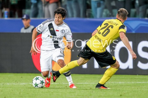  14.09.2016 WARSZAWA PILKA NOZNA <br />FOOTBALL LIGA MISTRZOW UEFA STADION LEGII<br />MECZ LEGIA WARSZAWA - BORUSSIA DORTMUND<br />N/Z GUILHERME MARQUES LUKASZ PISZCZEK<br /> 