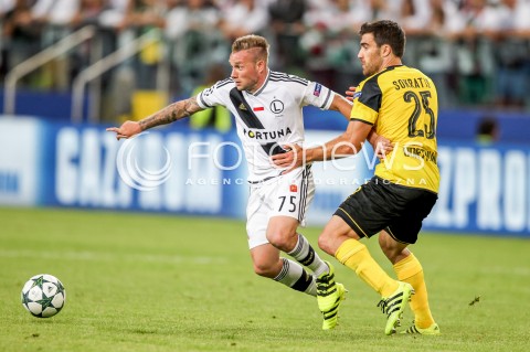  14.09.2016 WARSZAWA PILKA NOZNA <br />FOOTBALL LIGA MISTRZOW UEFA STADION LEGII<br />MECZ LEGIA WARSZAWA - BORUSSIA DORTMUND<br />N/Z THIBAULT MOULIN SOKRATIS PAPASTATHOPOULOS<br /> 