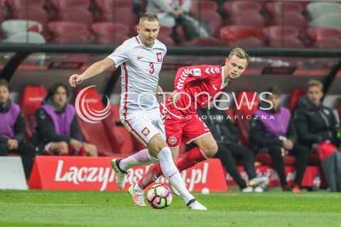  08.10.2016 WARSZAWA PILKA NOZNA <br />FOOTBALL POLISH ELIMINACJE MS 2018<br />MECZ POLSKA - DANIA NA STADIONIE NARODOWYM<br />N/Z ARTUR JEDRZEJCZYK PETER ANKERSEN <br /> 
