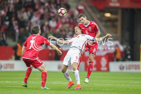  08.10.2016 WARSZAWA PILKA NOZNA <br />FOOTBALL POLISH ELIMINACJE MS 2018<br />MECZ POLSKA - DANIA NA STADIONIE NARODOWYM<br />N/Z ROBERT LEWANDOWSKI  ANDREAS CHRISTENSEN <br /> 
