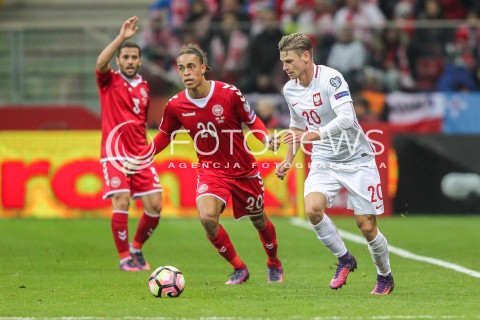 08.10.2016 WARSZAWA PILKA NOZNA <br />FOOTBALL POLISH ELIMINACJE MS 2018<br />MECZ POLSKA - DANIA NA STADIONIE NARODOWYM<br />N/Z LUKASZ PISZCZEK YUSSUF YURARY POULSEN <br /> 