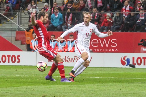  11.10.2016 WARSZAWA PILKA NOZNA <br />FOOTBALL POLISH ELIMINACJE MS 2018<br />MECZ POLSKA - ARMENIA NA STADIONIE NARODOWYM<br />N/Z KAMIL GROSICKI <br /> 