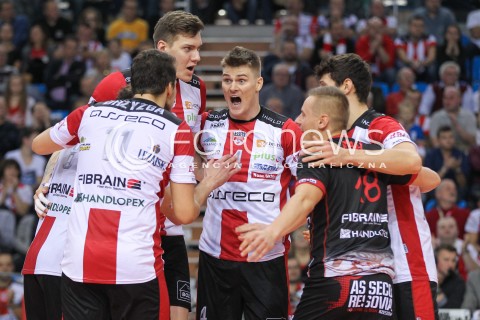  21.10.2016 RZESZOW<br />SIATKOWKA PLUSLIGA 2016/2017 MEN VOLLEYBALL POLAND POLISH PLUS LIGA LEAGUE SEASON 2016/2017<br />MECZ ASSECO RESOVIA RZESZOW - LOTOS TREFL GDANSK <br />N/Z JOHN GORDON PERRIN BARTLOMIEJ LEMANSKI DAMIAN WOJTASZEK RADOSC EMOCJE <br /> 