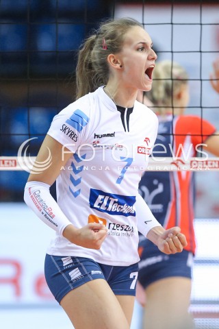  23.10.2016 RZESZOW<br />SIATKOWKA ORLEN LIGA 2016/2017 WOMEN VOLLEYBALL POLAND POLISH ORLENLIGA LEAGUE SEASON 2016/2017<br />MECZ DEVELOPRES SKYRES RZESZOW - BUDOWLANI LODZ <br />N/Z EWA SLIWINSKA RADOSC EMOCJE SYLWETKA <br /> 