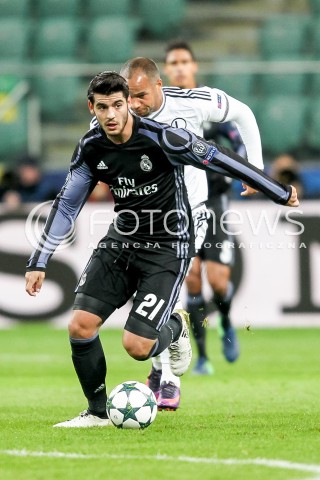  02.11.2016 WARSZAWA PILKA NOZNA STADION LEGII<br />FOOTBALL RUNDA ELIMINACJI UEFA CHAMPIONS LEAGUE<br />MECZ LEGIA WARSZAWA - REAL MADRYT<br />N/Z ALVARO MORATA <br /> 