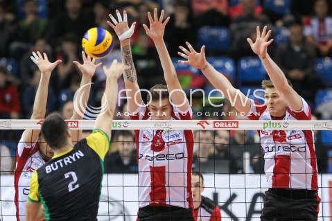  12.11.2016 RZESZOW<br />SIATKOWKA PLUSLIGA 2016/2017 MEN VOLLEYBALL POLAND POLISH PLUS LIGA LEAGUE SEASON 2016/2017<br />MECZ ASSECO RESOVIA RZESZOW - GKS KATOWICE <br />N/Z BARTLOMIEJ LEMANSKI JOHN GORDON PERRIN BLOK<br /> 