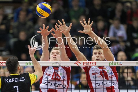  12.11.2016 RZESZOW<br />SIATKOWKA PLUSLIGA 2016/2017 MEN VOLLEYBALL POLAND POLISH PLUS LIGA LEAGUE SEASON 2016/2017<br />MECZ ASSECO RESOVIA RZESZOW - GKS KATOWICE <br />N/Z DOMINIK DEPOWSKI PIOTR NOWAKOWSKI BLOK SERHIY KAPELUS <br /> 