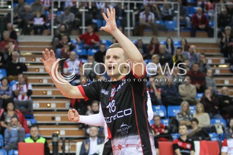  03.12.2016 RZESZOW<br />SIATKOWKA PLUSLIGA 2016/2017 MEN VOLLEYBALL POLAND POLISH PLUS LIGA LEAGUE SEASON 2016/2017<br />MECZ ASSECO RESOVIA RZESZOW - BBTS BIELSKO - BIALA <br />N/Z DAMIAN WOJTASZEK SYLWETKA RADOSC EMOCJE <br /> 
