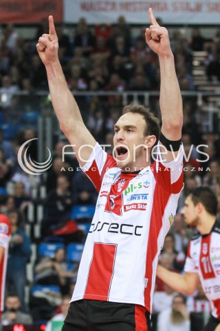  05.02.2017 RZESZOW<br />SIATKOWKA PLUSLIGA 2016/2017 MEN VOLLEYBALL POLAND POLISH PLUS LIGA LEAGUE SEASON 2016/2017<br />MECZ ASSECO RESOVIA RZESZOW - CUPRUM LUBIN <br />N/Z MARKO IVOVIC SYLWETKA RADOSC EMOCJE <br /> 