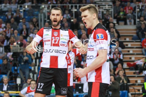  05.02.2017 RZESZOW<br />SIATKOWKA PLUSLIGA 2016/2017 MEN VOLLEYBALL POLAND POLISH PLUS LIGA LEAGUE SEASON 2016/2017<br />MECZ ASSECO RESOVIA RZESZOW - CUPRUM LUBIN <br />N/Z MARCIN MOZDZONEK JOHN GORDON PERRIN RADOSC EMOCJE <br /> 