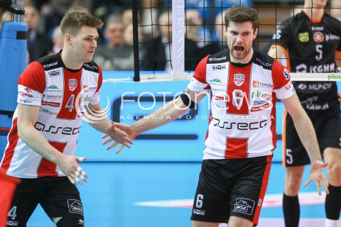  05.02.2017 RZESZOW<br />SIATKOWKA PLUSLIGA 2016/2017 MEN VOLLEYBALL POLAND POLISH PLUS LIGA LEAGUE SEASON 2016/2017<br />MECZ ASSECO RESOVIA RZESZOW - CUPRUM LUBIN <br />N/Z JOHN GORDON PERRIN DAWID DRYJA RADOSC EMOCJE <br /> 