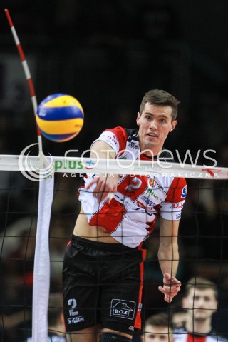  18.02.2017 RZESZOW<br />SIATKOWKA PLUSLIGA 2016/2017 MEN VOLLEYBALL POLAND POLISH PLUS LIGA LEAGUE SEASON 2016/2017<br />MECZ ASSECO RESOVIA RZESZOW - JASTRZEBSKI WEGIEL <br />N/Z THOMAS JAESCHKE SYLWETKA ATAK <br /> 