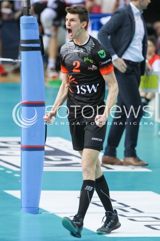  18.02.2017 RZESZOW<br />SIATKOWKA PLUSLIGA 2016/2017 MEN VOLLEYBALL POLAND POLISH PLUS LIGA LEAGUE SEASON 2016/2017<br />MECZ ASSECO RESOVIA RZESZOW - JASTRZEBSKI WEGIEL <br />N/Z MACIEJ MUZAJ RADOSC EMOCJE SYLWETKA <br /> 