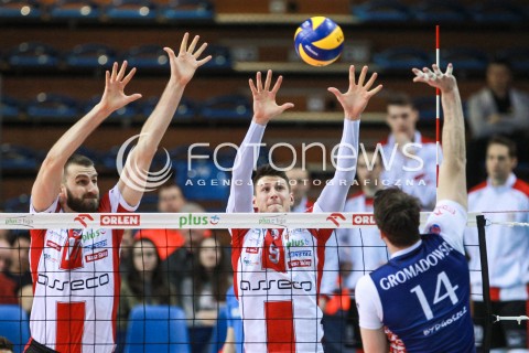  25.02.2017 RZESZOW<br />SIATKOWKA PLUSLIGA 2016/2017 MEN VOLLEYBALL POLAND POLISH PLUS LIGA LEAGUE SEASON 2016/2017<br />MECZ ASSECO RESOVIA RZESZOW - LUCZNICZKA BYDGOSZCZ <br />N/Z MARCIN MOZDZONEK THIBAULT ROSSARD BLOK <br /> 