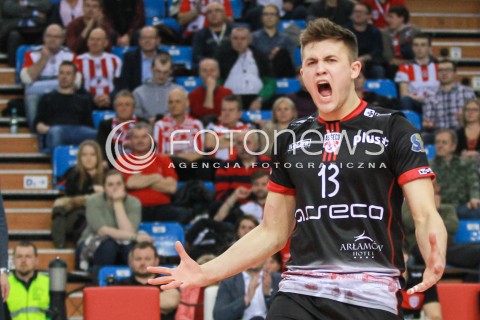  25.02.2017 RZESZOW<br />SIATKOWKA PLUSLIGA 2016/2017 MEN VOLLEYBALL POLAND POLISH PLUS LIGA LEAGUE SEASON 2016/2017<br />MECZ ASSECO RESOVIA RZESZOW - LUCZNICZKA BYDGOSZCZ <br />N/Z MATEUSZ MASLOWSKI RADOSC EMOCJE SYLWETKA <br /> 
