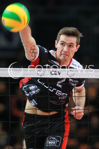  01.03.2017 RZESZOW POLAND<br />SIATKOWKA LIGA MISTRZOW <br />MEN CEV VOLLEYBALL CHAMPIONS LEAGUE 2016/2017<br />MECZ ASSECO RESOVIA - DUKLA LIBEREC <br />N/Z THOMAS JAESCHKE SYLWETKA ATAK <br /> 