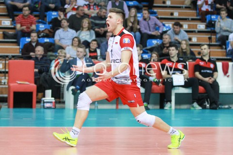 01.03.2017 RZESZOW POLAND<br />SIATKOWKA LIGA MISTRZOW <br />MEN CEV VOLLEYBALL CHAMPIONS LEAGUE 2016/2017<br />MECZ ASSECO RESOVIA - DUKLA LIBEREC <br />N/Z MATEUSZ MASLOWSKI SYLWETKA RADOSC EMOCJE <br /> 